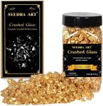 Syedra Crushed Glass for Crafts, Crushed High Luster Chips, Glitter, Broken Glass Pieces, Bar, Vase, Garden Decoration, 3-6mm, 410G (Shiny Gold)