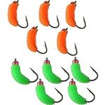 ZCZQC 10pcs Maggots Fishing Bait Fake Maggots Fishing Lure Bait Soft Bait Fishing Wax for Trout, Crappie, Pan Fish Fly Fishing (5pcs Green + 5pcs Orange)