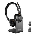 NewlineWork NewCoo 50CDB Bluetooth Headset USB Wireless Headset with Noise Cancelling Microphone for Work Office Headset with Mic Mute & Charging Base for PC/Laptop/Computer/Cell Center/Remote Meeting