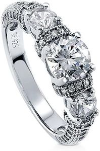 BERRICLE Rhodium Plated Silver Cubic Zirconia CZ 3-Stone Art Deco Promise Engagement Ring Size 8