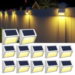 JSOT Solar Deck Lights, 12 Pack Solar Fence Lights Outdoor Waterproof LED Solar Step Lights Wall Lights Stair Lights Stainless Steel for Garden Backyard Decorative Lighting Lamps (Warm White)