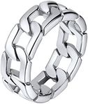 U7 Men's Stainless Steel 7mm Wide Band Cuban Link Chain Ring, Size 9