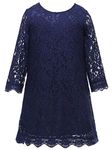 Bow Dream Short Lace Flower Girl Dress with Illusion Sleeves - Navy - 14