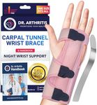 Doctor Developed Premium Carpal Tunnel Night Wrist Brace & Support [Single] (with Splint) & Doctor Written Handbook - Fully Adjustable with Comfort Padding & Shaping (Pink)