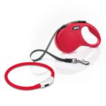 Flexi| Classic Automatic Dog Retractable, Durable, Non-Slip, Nylon Tape, Red 5m/16 ft Small | Leash for Small Dogs, Max Capacity - 15 KG with Glow Collars Dog with USB Charge (M-L), 45 cm