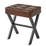 IBUYKE Square Makeup Stool with X-Leg Foot Rest, PU Footrest Stool, Ottoman Seat Vanity Stool, Multi-Use as Small Side Table, for Bedroom, Living Room, Dark Brown L/G-71Z