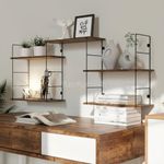 TrueFurnished™ Floating Shelves for Living Room Bedroom Bathroom Kitchen White Rustic Wood Wall Mounted Shelves with Metal Brackets, Storage Shelves for Wall Décor Set of 4-Brown