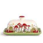 Fungi Fun Mushroom Butter Dish With Lid For Countertop Ceramic Butterdish, Red Mushroom Butter Container, Butter Tray Large Butter Dish Covered (White & Red Mushroom Butter Dish)