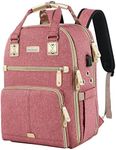 SINVICKO Crochet Bag Knitting Bag Backpack and Totes Organizer with USB Charging Port Large Yarn Storage Tote Holder Case for Carrying Projects Needles Hooks fits 15.6 inch Laptop Pink (DF-0918-Pink)