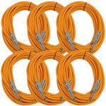 Seismic Audio - SASTSX-25 (6 Pack) - 25 Foot TS 1/4" Guitar, Instrument, or Patch Cables Orange