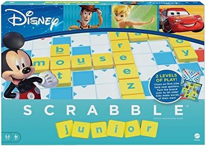Mattel Games - Scrabble Junior Disney, Il Gioco da Tavolo delle Parole Crociate con 2 Giochi in 1, Tabellone a 2 Lati con Immagini dei Personaggi Disney, per Bambini 6+ Anni, HFK22