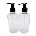 Detail Solutions 2 X 250ml Empty Clear Plastic Bottle with Black Lotion Pump Dispenser