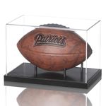 JupDec Football Display Case Full Size, Acrylic Clear Box with Wood Stand, UV Protected Memorabilia Holder, for Football Fans & Collectors, Sports Collectibles, No Assembly Required