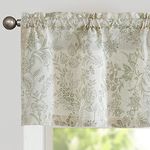 Lazzzy Kitchen Valance Curtain Linen Floral Farmhouse Valance for Living Room Bathroom Bedroom Country Valance Window Treatments Small Window Cafe Curtains 16 Inch Rod Pocket 1 Panel Green on Beige