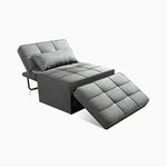 Sofa Bed, Convertible Ottoman Bed Sleeper 4 in 1 Multi-Function Folding Ottoman Breathable Linen Guest Bed with Adjustable Sleeper for Small Room, Modern Dark Gray