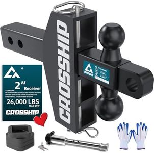 CROSSHIP Adjustable Trailer Hitch - 6" Drop/Rise - Truck Tow Hitch for 2" Receiver - 2" & 2-5/16" Solid Ball Mount for Trucks - 26,000 LBS GTW with Anti-Theft Lock