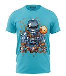 Print My Fashion Boys T-Shirt Regular Fit Astronaut Space Galaxy 180 GSM 100% Combed Bio-Washed Soft Flow Dyed Cotton Ocean Blue (7-8Years)