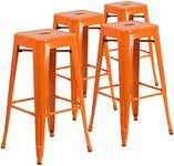 Flash Furniture 4 Pack Commercial Grade 30" High Backless Orange Metal Indoor-Outdoor Barstool with Square Seat