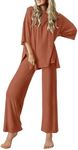 Ekouaer Lounge Sets for Women Short Sleeve Tops and Long Pants Soft Comfy Pajamas Set 2 Piece Outfits,Camel,M