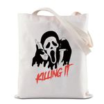 BAUNA Horror Movie Lover Gift Killing It Makeup Bag With Zipper Scream Cosmetic Bag Ghost Face Toiletry Bag Halloween Party Gift (GhostFace Tote)