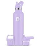 IRON °FLASK Camping & Hiking Hydration Canteens - 3 Lids (Narrow Straw Lid) Leak Proof Vacuum Insulated Stainless Steel - Hot & Cold Double Walled Sports Water Bottle - Lavender, 24 Oz