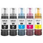 SHUOLEI 104 Ink Compatible with Epson 104 Ink Cartridges Bottle Multipack for ET-1810 ET-2726 ET-2810 ET-2811 ET-2812 ET-2814 ET-2815 ET-2820 ET-2821 ET-2825 ET-2826 ET-4800 (5 Pack, 2BK/C/M/Y)