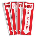 T&R Metal Fire Extinguisher Sign - 4 Pack - 12"x4" .040 Rust Free Heavy Aluminum, Reflective, Waterproof, Weatherproof and Fade Resistant, 2 pre-drilled holes, Easy to Install Indoors and Outdoors