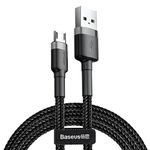 Baseus Cafule Series Durable Nylon Braided USB to USB Micro Fast and Secure Charging Data Cable With Double sided Micro USB Connector 2.4A QC3.0 480Mbps (3 Meter, Grey+Black)