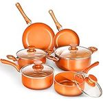 10-Piece Non-Stick Cookware Set Pots and Pans Set for Cooking - Ceramic Coating Saucepan, Stock Pot with Lid, Frying Pan, Copper