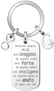 Ispirante Portachiavi Regalo,"Ricorda sempre che sei più coraggioso" Pendente Argento Portachiavi Per Figlia Mamma Sorelle Amici collega Compleanno Ricordo di Natale Portachiavi Accessori (Initial C)