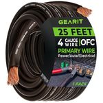 GearIT 4 Gauge Wire Oxygen Free Copper OFC (25ft - Black Translucent) 4 AWG - Primary Automotive Wire Power/Ground, Battery Cable, Car Audio Speaker, RV Trailer, Amp, Electrical 4ga 25 Feet