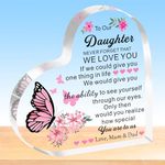 HULALA Daughter Gifts From Mum And Dad To Our Daughter Heart Acrylic Plaque Gift For Women Girls Adult Daughter Birthday Christmas Wedding Day Graduation Presents We Love You