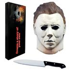 Scary Halloween Mask for Adults With Classic Knife Perfect Match with Costume (White)