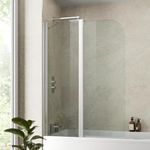 Luxura® 1400 x 1000mm Chrome 2 Section Folding Over Bath Shower Screen Door 6mm Clear Toughened Safety Glass Panel 180° Pivot Bathroom Hinged Framed Bath Screens