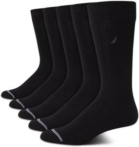 Nautica Men's Moisture Wicking Dress Socks with Stay Up Cuff (5 Pack), Size Shoe Size: 6-12.5, Black Rib