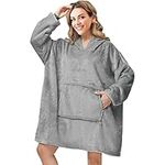 Hoodie Blanket Ultra Soft Sherpa Fleece Warm Cosy Comfy Oversized Wearable Giant Sweatshirt Throw for Women Girls Adults Men Boys Kids Big Pocket (Light Grey)