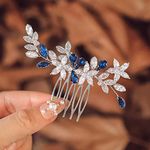 IYOU Crystal Wedding Hair Comb for Women Blue Rhinestone Bridal Hair Accessories Flower Headpiece Prom Guest Hair Piece for Brides and Bridesmaids