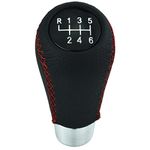 Temzzer Gear Shift Knob 6 Speed Car Shifter Lever Handle Leather Gear Stick Head for Most Manual Automatic Vehicles (Red Stitches)