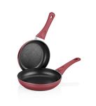 SAFLON Titanium Nonstick 2 Piece Fry Pan Set 4mm Forged Aluminum with PFOA Free Scratch-Resistant Coating from England, Dishwasher Safe (Red)