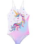 WAWSAM Unicorn Girls Swimming Costume Rainbow One-Piece Swimwear for 3 Years Kids Girls Quick Dry Toddler Swimsuit Adjustable Unicorn 1-Piece Swimsuit Rush Guard for Swimming Beach Pool Vacation