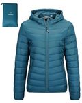 Outdoor Ventures Womens Winter Lightweight Puffer Jacket with Hood Warm Short Packable Quilted Jacket Transitional Padded Down Jacket for Ladies Lined for Hiking Travel, Modern Blue L