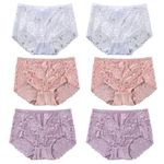 Cinvik Sexy High Waisted Underwear for Women Plus Size Briefs Breathable Lace Panties High Waisted Cheekster Granny Panties, 6pcs-white/Nude/Purple, 4XL Plus