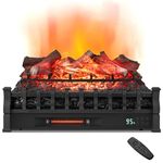 Tangkula 26” Electric Fireplace Log Set Heater with Remote, 5 Flame Modes & Brightness, Thermostat Control, 8H Timer, Realistic Lemonwood Ember Bed, Infrared Quartz Electric Fireplace Insert, 1500W