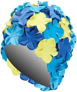 Sporti Flower Swim Cap – Retro Flower Petal Bathing Cap, Comfortable Full Hair Coverage for Swimming - Navy/Royal/Lt Blue/Yellow