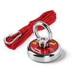 Neodymium Fishing Magnet with 10m Cord & Carabiner, 48mm Dia 304 Stainless Steel Eye Bolt, 75kg Loading Capacity (Within 20mm Thickness Steel Plates) for Magnet Fishing, Treasure Searching & Salvage