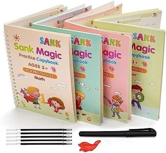 Sank Magic Practice Copybook, (4 Books + 10 REFILL+1 Pen +1 Grip) Number Tracing Book for Preschoolers with Pen, Magic Calligraphy Copybook Set Practical Reusable Writing Tool Simple Hand Lettering