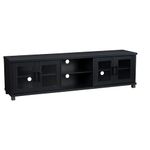 Corliving TV Stand for 95 Inch TV, TV Bench Entertainment Center with Storage, TV Console with Glass Doors, Black