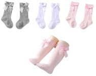 MOMISY 3 Pairs of Baby Spring Winter And Autumn Combed Cotton Long Tube Knee-High Socks (GreyWhitePink, 0-1Y)