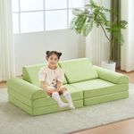 jela Kids Couch, Floor Sofa Modular Funiture for Kids, Luxury Corduroy Fabric Playhouse Play Set for Toddlers Babies, Modular Foam Play Couch Indoor (57"x28"x18",Sage Green) (Brown Sugar)