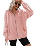 Zeagoo Womens Workout Zip Up Drawstring Hoodie Lightweight Sweatshirt Jacket with Pockets for Fall Spring Pink